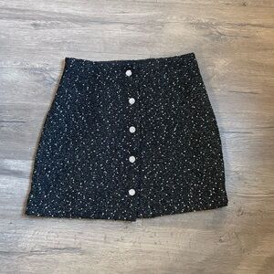 NWT Express Black Tweed Mini Skirt with Rhinestone Buttons Size 6